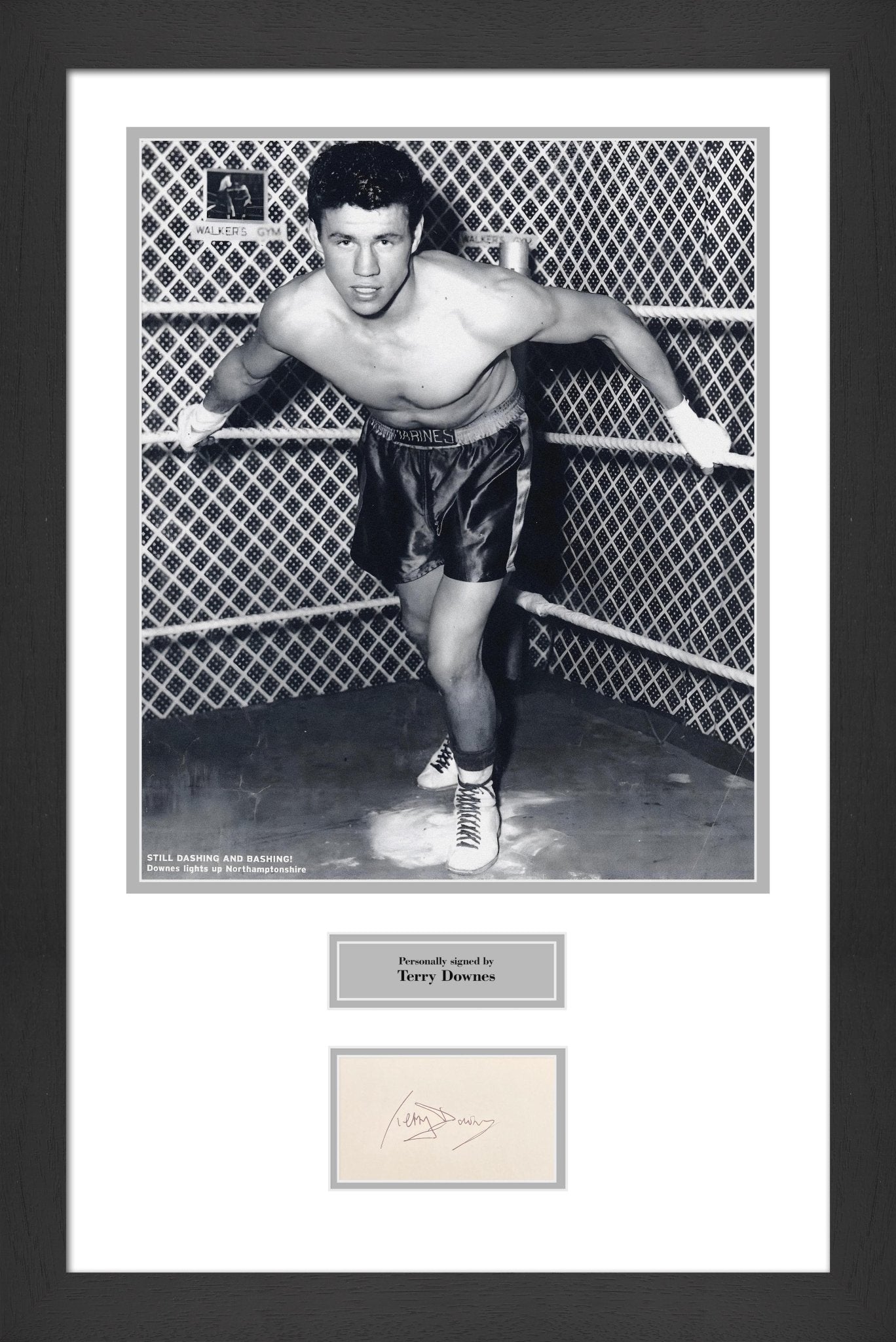 Terry Downes Signed White Card Framed Display - Memorabilia Framers Shop